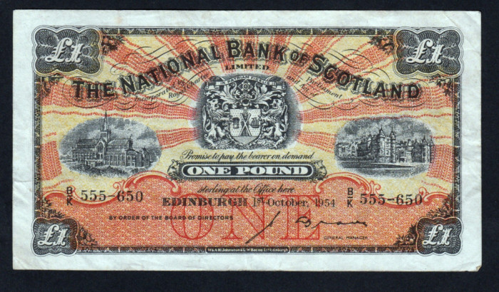 Scotia 1 Pound National Bank of Scotland s555-650 1954