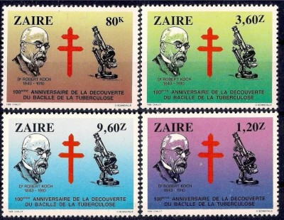 Zaire 1983 - Dr.Koch, TBC, medicina, microscop, serie neuzata foto