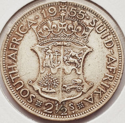 313 Africa de sud 2&amp;frac12; Shillings 1955 Elizabeth II (1st portrait) km 51 argint foto