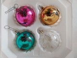 Set 4 globuri de sticla, vechi, vintage, decor Craciun, colectie, cca 6cm diametru