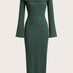 Rochie midi din tricot cu umerii goi, verde, dama, Shein