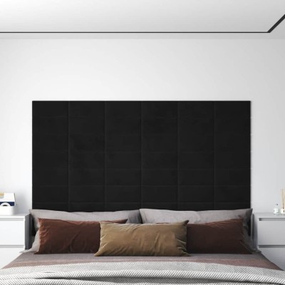 vidaXL Panouri de perete, 12 buc., negru, 30x15 cm, catifea, 0,54 m&amp;sup2; foto