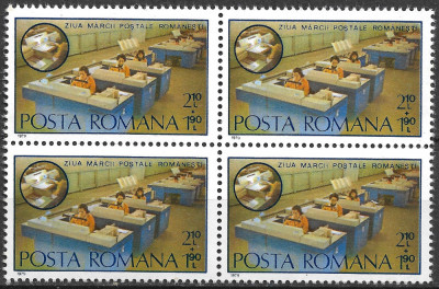 ROM&amp;Acirc;NIA 1979 - LP 996 - ZIUA MĂRCII POȘTALE ROM&amp;Acirc;NEȘTI - SERIE MNH BLOC X4 foto