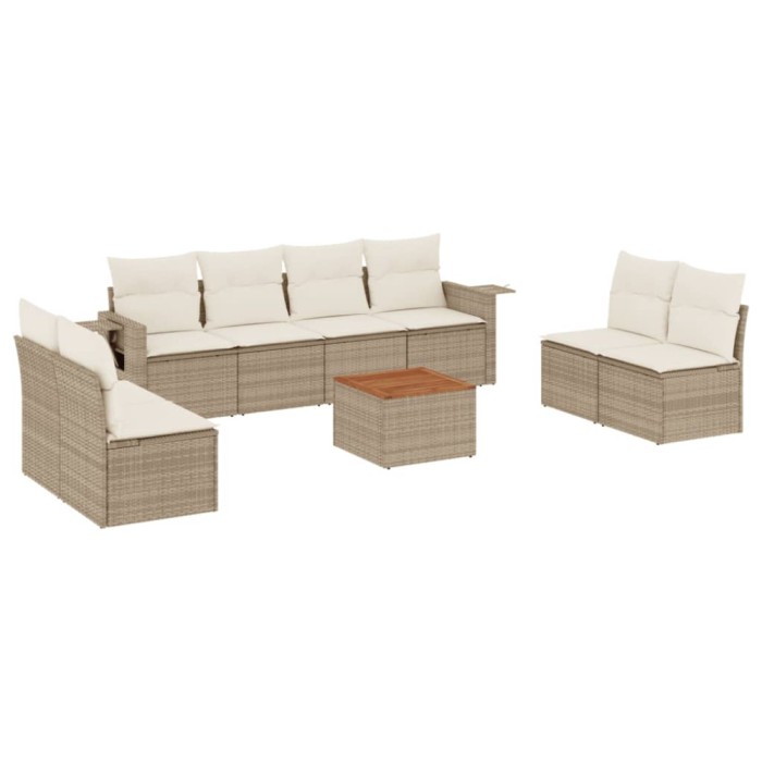 Set canapele de gradina, 9 piese, cu perne, bej, poliratan
