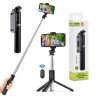 Selfie Stick Bluetooth Techsuit Q01, 101cm, Telecomanda, Trepied, Negru