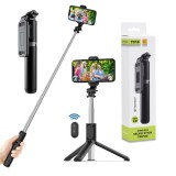 Selfie Stick Bluetooth Techsuit Q01, 101cm, Telecomanda + Trepied, Negru