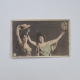 Carte Postala tematica scena teatrala, colorizata, circulata cu timbru in anul 1905 Moldova Noua - Uj Moldova / Banat / Romania / Austro- Ungaria