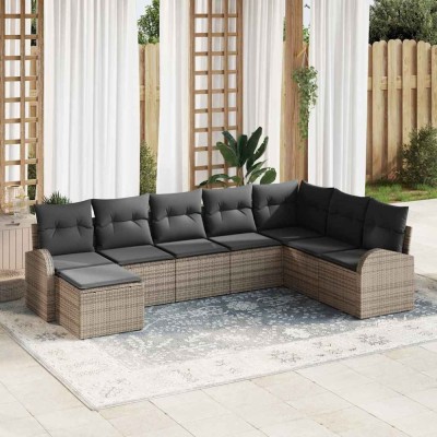 Set de canapele pentru grădină cu pernă 8 pcs Gri Rattan poli foto