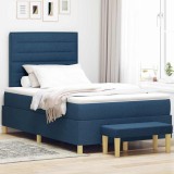 Cumpara ieftin Pat cu arcuri cu perna albastru 190 x 120 cm tesatura
