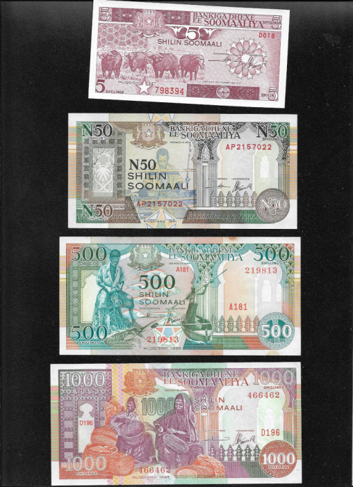 Set Somalia 5 + 50 + 500 + 1000 shillings shilin soomaali aunc/unc