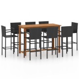 VidaXL Set mobilier bar de grădină, 9 piese, negru