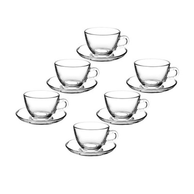 Set cesti de cafea cu farfurioare, Kopenpal, Sticla, Transparent, 6 buc, 175 ml foto