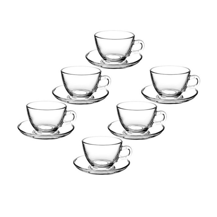 Set cesti de cafea cu farfurioare, Kopenpal, Sticla, Transparent, 6 buc, 175 ml