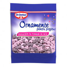 Ornamente Colorate pentru Prajituri DR. OETKER, Zahar, 30 g, Forma de Inima, Ornamente de Zahar, Ornamente pentru Deserturi, Inimi de Zahar pentru Pra