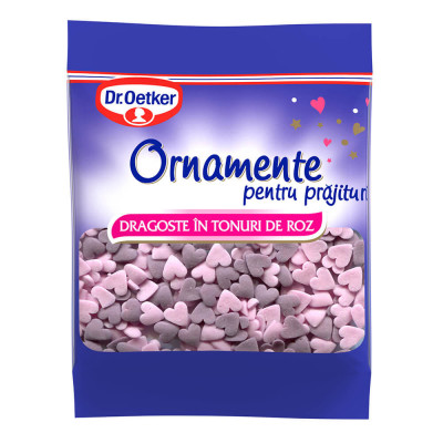 Ornamente Colorate pentru Prajituri DR. OETKER, Zahar, 30 g, Forma de Inima, Ornamente de Zahar, Ornamente pentru Deserturi, Inimi de Zahar pentru Pra foto