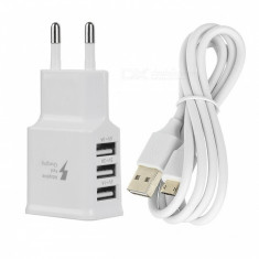 Incarcator Universal AC de 3V cu 3 porturi USB/EU Plug -alb,nou foto