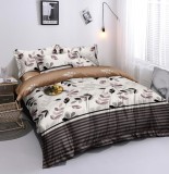 Cumpara ieftin Lenjerie de pat matrimonial cu husa elastic pat si fata perna patrata, Oreus, bumbac mercerizat, multicolor