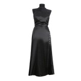Rochie neagra cu bretele din lant