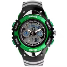 Ceas copii Skmei Digital Sport Cronometru Alarma Casual Fashion Argintiu Verde