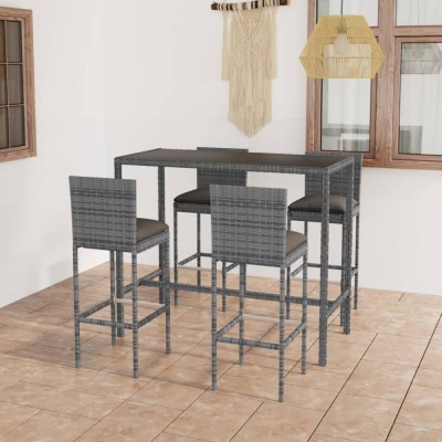 vidaXL Set mobilier bar de grădină cu perne, 5 piese, gri, poliratan 3064833 foto