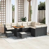 Set de canapea de grădină vidaXL 12 piese cu perne Ratan polimer negru Acacia
