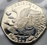 50 pence 2025 Isle of Man/ Insula Man, 12 Days of Christmas - Four calling birds, km#1891, unc-Aunc