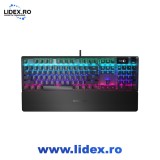 Tastatura gaming SteelSeries Apex 5, iluminare RGB, contacte mecanice hybrid-blue, display OLED, Negru