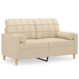 Canapea cu 2 locuri cu pernute, crem, 120 cm, textil