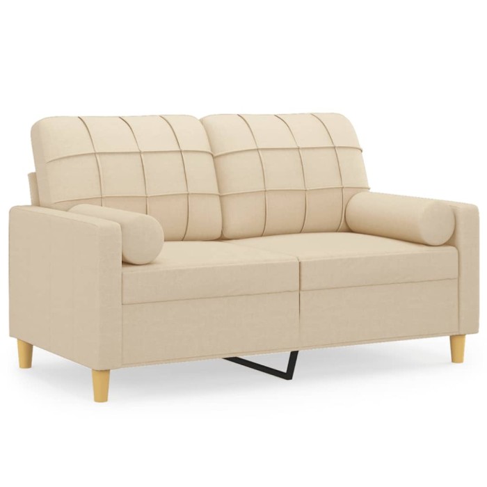 Canapea cu 2 locuri cu pernute, crem, 120 cm, textil