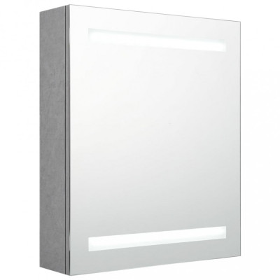 Dulap de baie cu oglindă și LED, gri beton, 50x14x60 cm foto