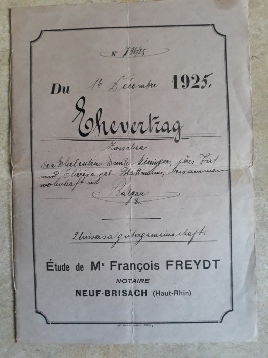 ACTE NOTARIALE VECHI 1925 -ALSACIA LORENA (FRANTA) -ELSSAS LOTHRINGEN (GERMANIA)