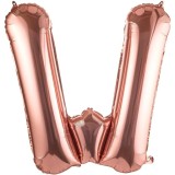 Balon folie metalizata litera w, flippy, 100 cm, umflati cu heliu sau aer, ambalaj individual, pai inclus, rose gold