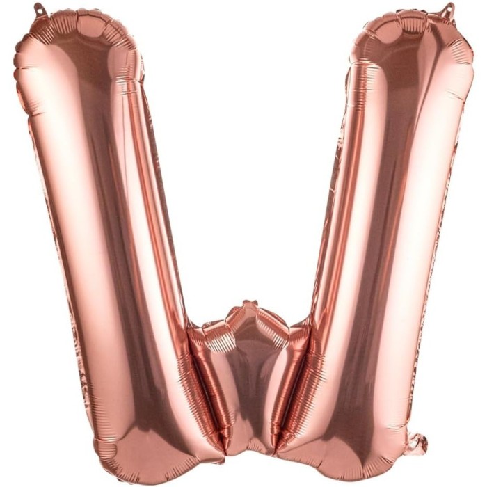 Balon folie metalizata litera w, flippy, 100 cm, umflati cu heliu sau aer, ambalaj individual, pai inclus, rose gold