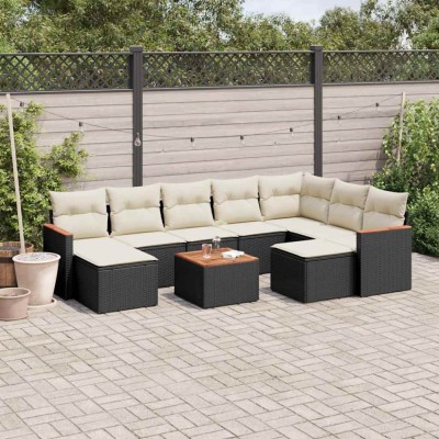 vidaXL Set canapele de grădină cu perne, 10 piese, negru, poliratan 3258948 foto