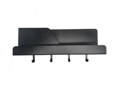 Organizator de perete cu 4 agatatori si suport, metal, negru mat, 46 x 11 x 19 cm foto