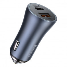 Incarcator auto Baseus Golden, USB/USB-C, Quick Charge 3.0, Power Delivery 40W, Gri foto