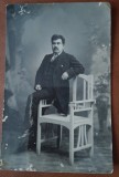 Fotografie tip carte postala, necirculata, barbat cu mustata, perioada interbelica