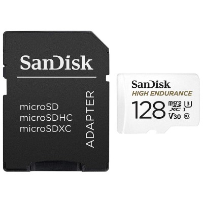 SanDisk - Memory Card High Endurance (SDSQQNR-128G-GN6IA) - with Adapter, MicroSDXC, 128GB, Class 10, Read 100MB/s - White foto