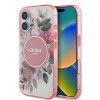Husa pentru iPhone 16 Plus - Guess IML Flower &amp; Tonal Circle MagSafe (GUHMP16MHFWBDCEP) - Pink