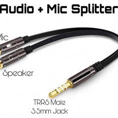 Adaptor cablu 4 pini 3.5 mm tata Jack la 2x Jack 3.5 mm mama 0.3m metal negru