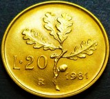 Cumpara ieftin Moneda 20 LIRE - ITALIA, anul 1981 *cod 1218 B = UNC, Europa