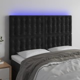 Cumpara ieftin Tăblie de pat cu LED, negru, 144x5x118/128 cm, catifea