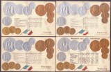4209 - FRANTA, Carti Postale EMBOSATE cu monede - 19 buc. diferite, cu o EROARE