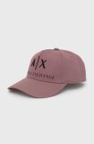 Armani Exchange șapcă din bumbac culoarea violet, cu imprimeu