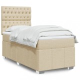 VidaXL Pat box spring cu saltea, crem, 100x200 cm, textil