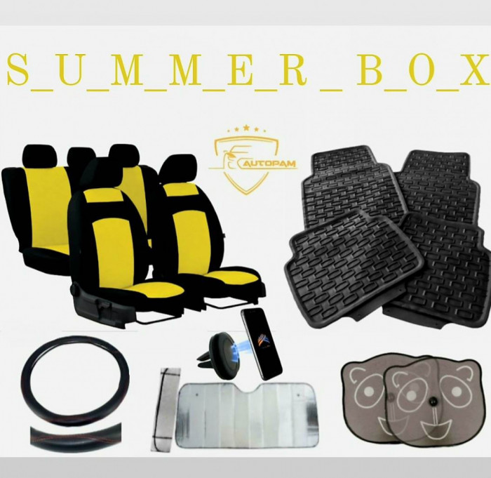 Summer Box&ndash;GALBEN-Huse scaune+Covorase+Husa volan+Suport telefon+Parasolare