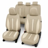 Huse auto premium 5 locuri Carguard Deluxe piele ecologică perforată - maro deschis - crem