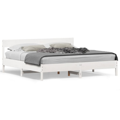 vidaXL Cadru de pat cu tăblie, alb, 180x200 cm, lemn masiv de pin foto