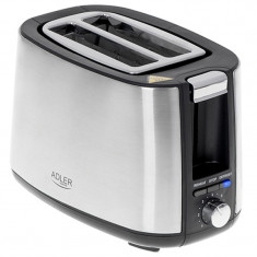 Toaster pentru paine Adler, 7 niveluri de rumenire, 900 W, oprire automata, Argintiu