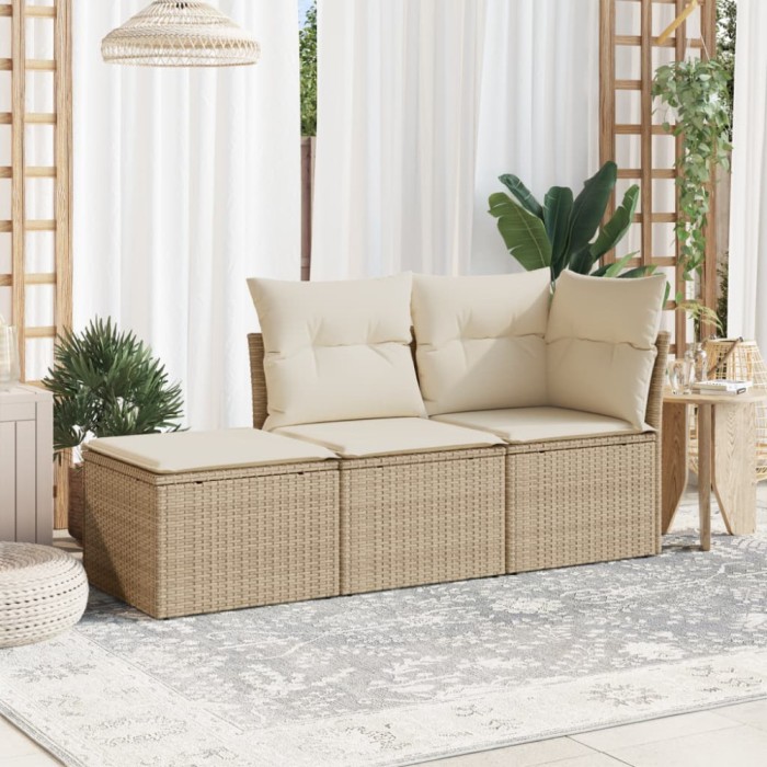 vidaXL Set canapele de grădină, 3 piese, cu perne, bej, poliratan 3249307